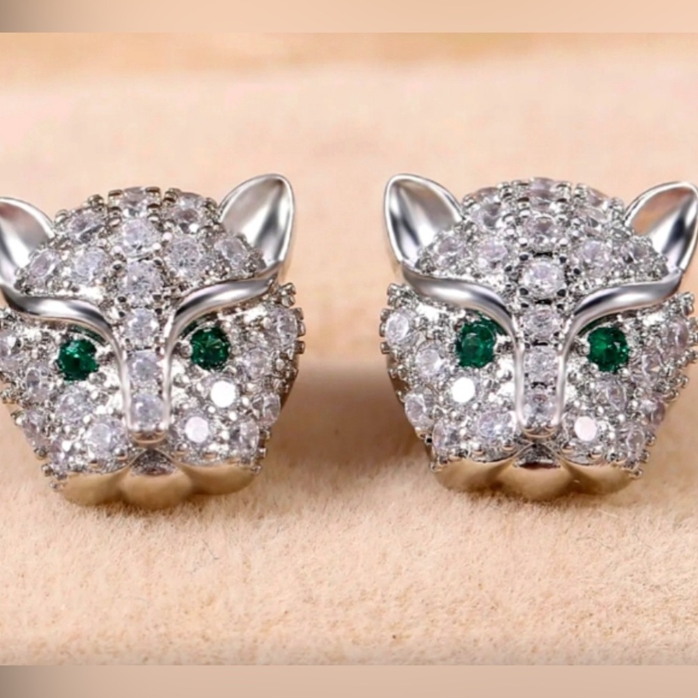 Panther Cubic Zirconia Stud Earrings - New